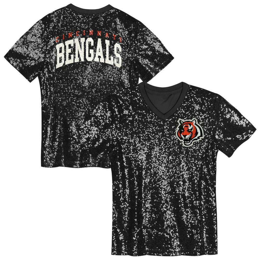 Girls Youth Wordmark Sequin V-Neck Top - Cincinnati Bengals Tops