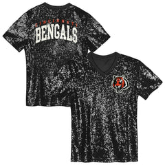 Girls Youth Wordmark Sequin V-Neck Top - Cincinnati Bengals Tops