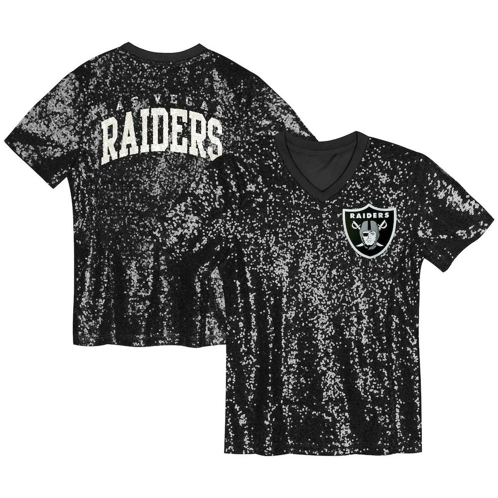 Girls Youth Wordmark Sequin V-Neck Top - Las Vegas Raiders Tops