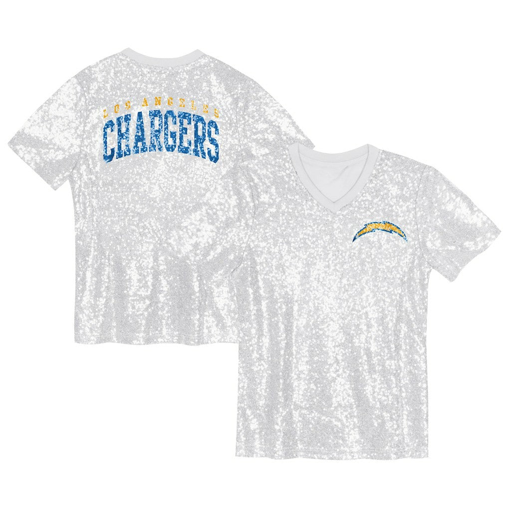 Girls Youth Wordmark Sequin V-Neck Top - Los Angeles Chargers Tops