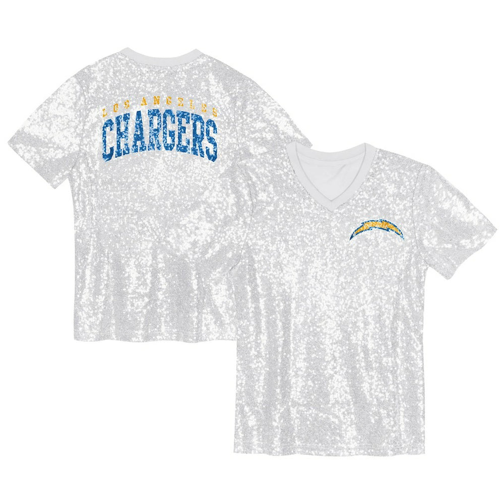 Girls Youth Wordmark Sequin V-Neck Top - Los Angeles Chargers Tops