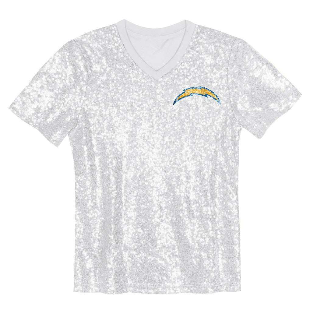 Girls Youth Wordmark Sequin V-Neck Top - Los Angeles Chargers Tops