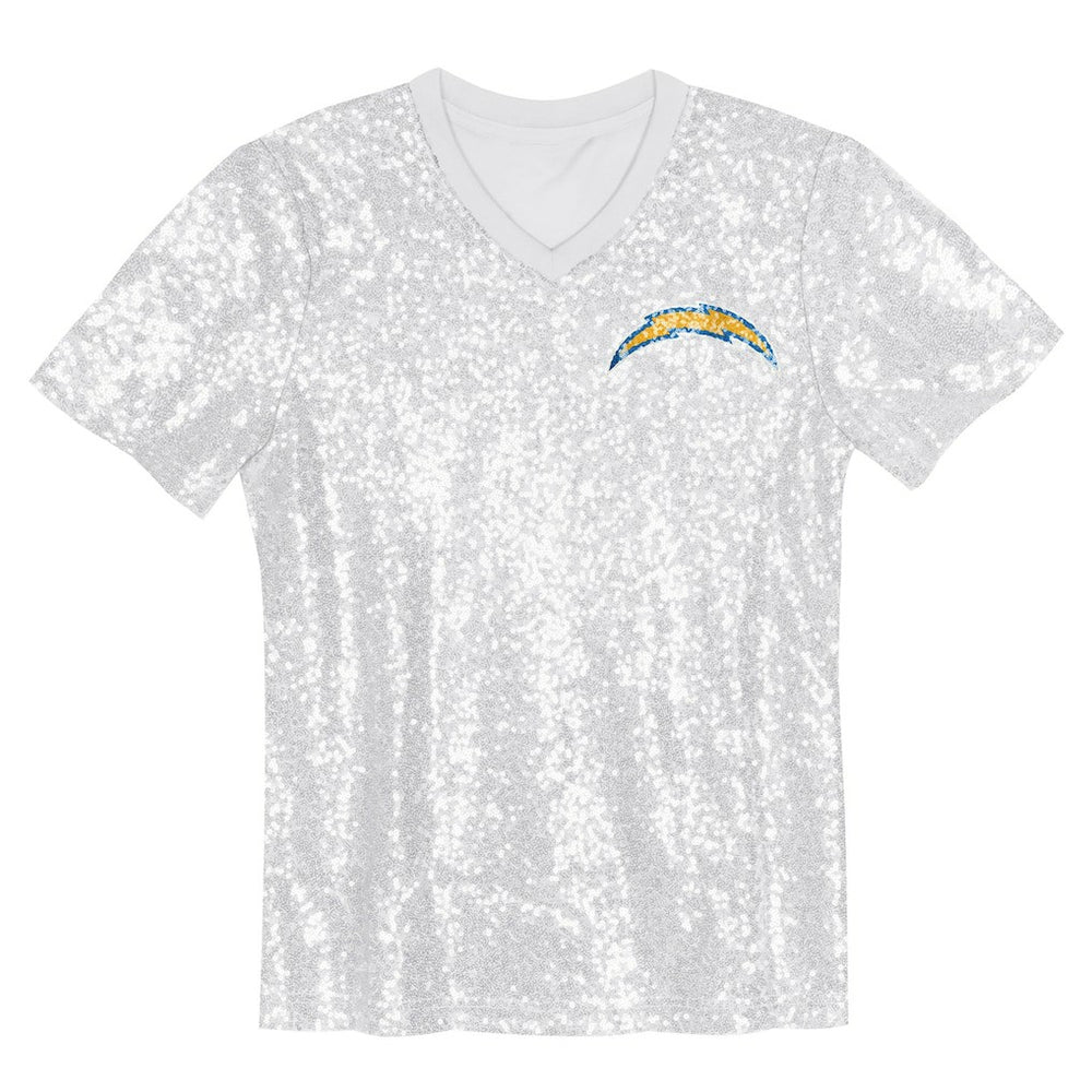 Girls Youth Wordmark Sequin V-Neck Top - Los Angeles Chargers Tops
