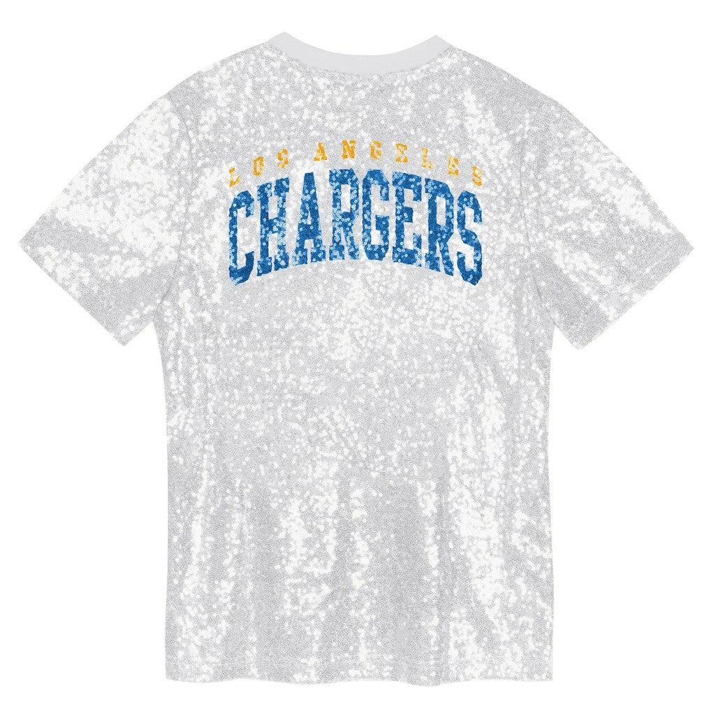 Girls Youth Wordmark Sequin V-Neck Top - Los Angeles Chargers Tops