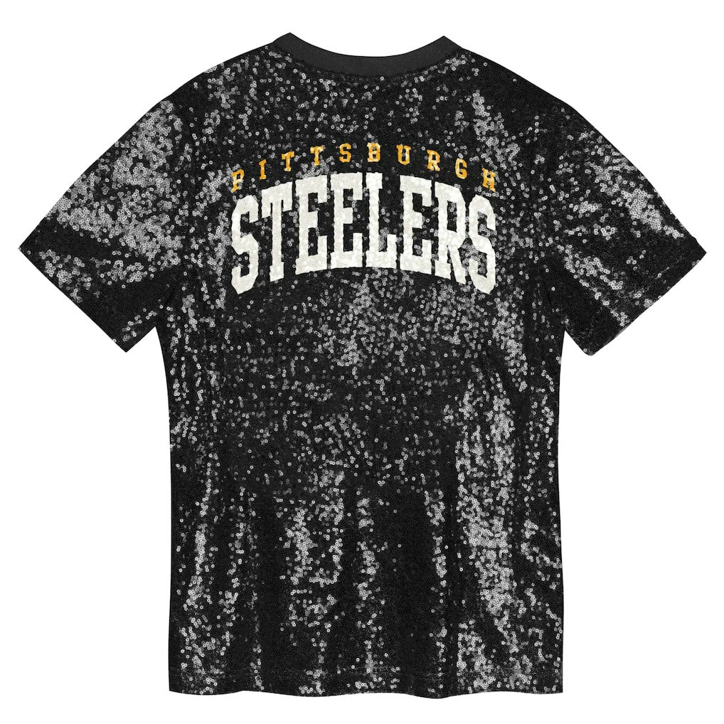 Girls Youth Wordmark Sequin V-Neck Top - Pittsburgh Steelers Tops