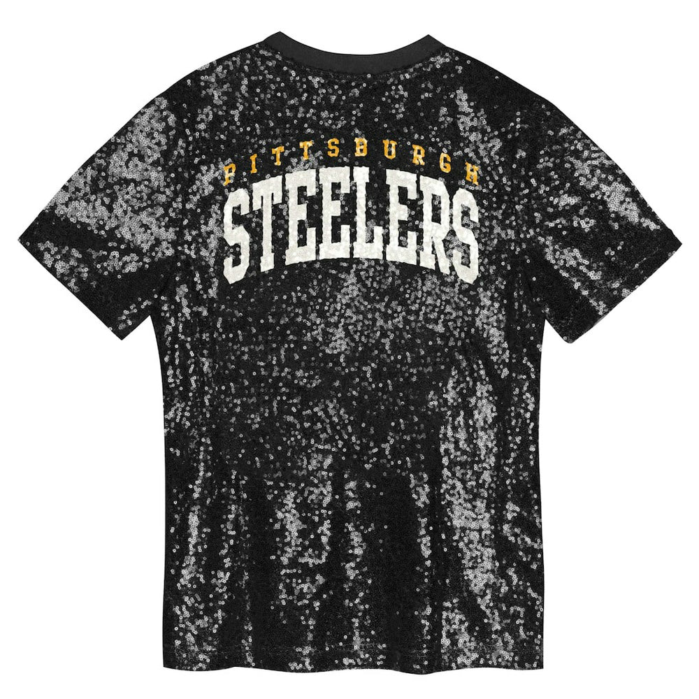 Girls Youth Wordmark Sequin V-Neck Top - Pittsburgh Steelers Tops
