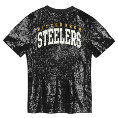 Girls Youth Wordmark Sequin V-Neck Top - Pittsburgh Steelers Tops