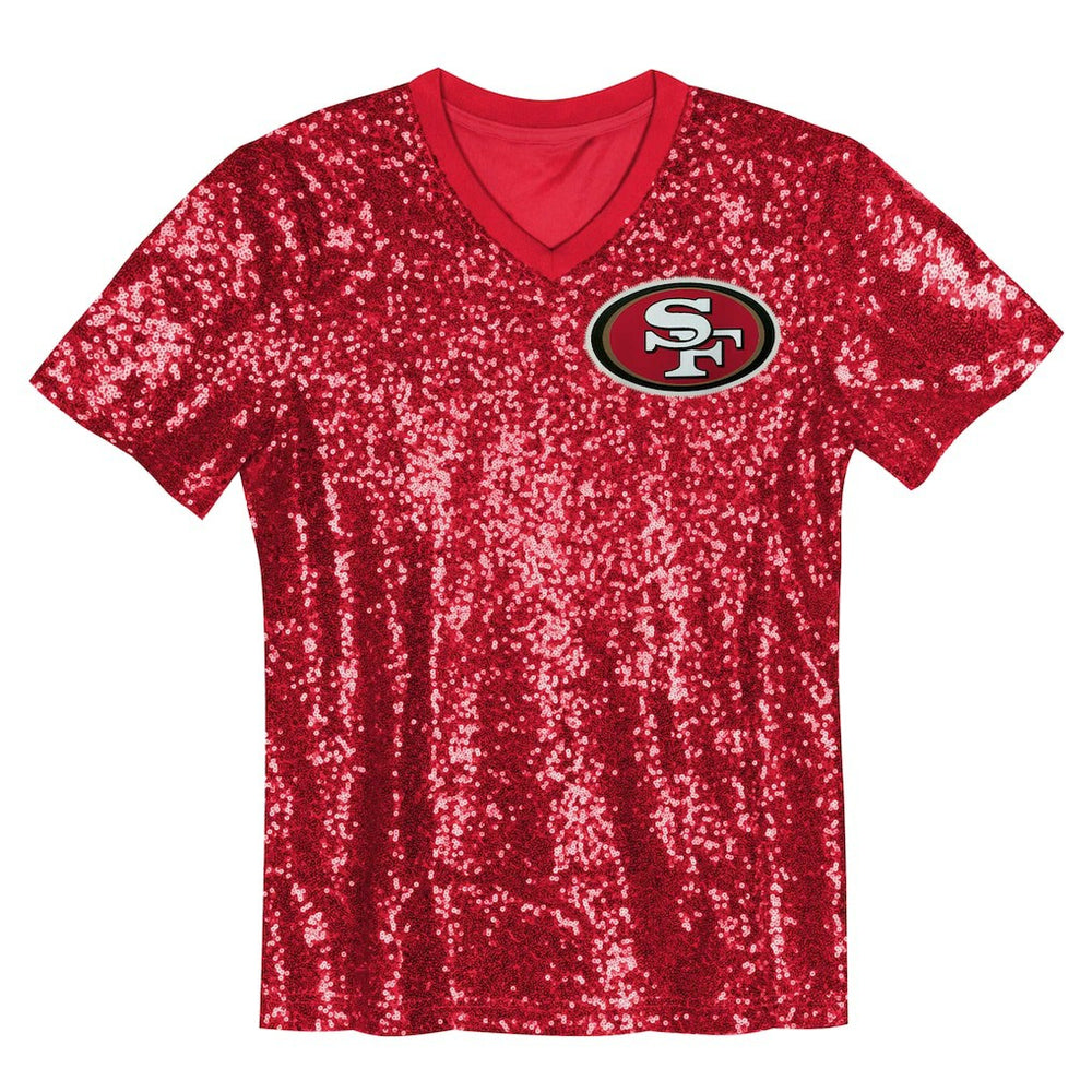 Girls Youth Wordmark Sequin V-Neck Top - San Francisco 49ers Tops