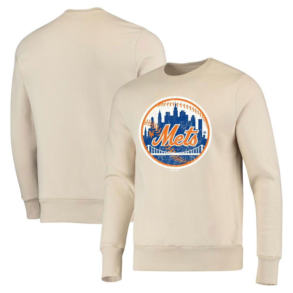Oatmeal New York Mets Majestic Threads Fleece Pullover Sweatshirt