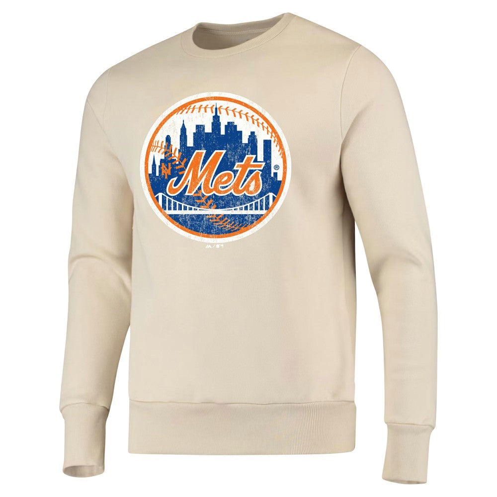 Oatmeal New York Mets Majestic Threads Fleece Pullover Sweatshirt