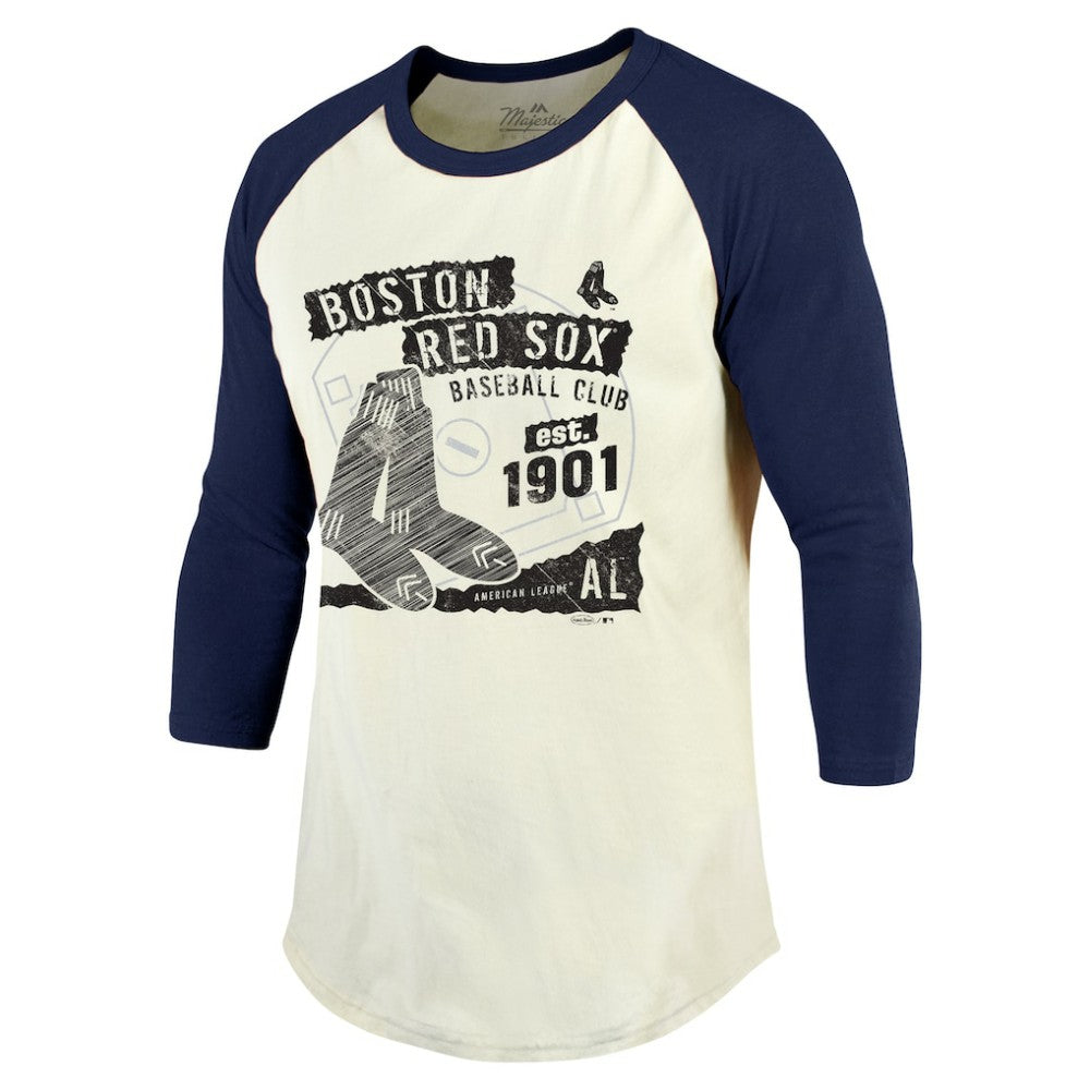 Cream/Navy Boston Red Sox Majestic Threads Raglan 3/4-Sleeve T-Shirt