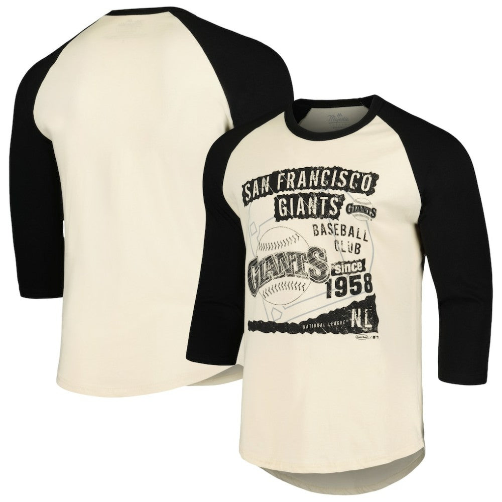 Cream/Black San Francisco Giants Majestic Threads Raglan 3/4-Sleeve T-Shirt