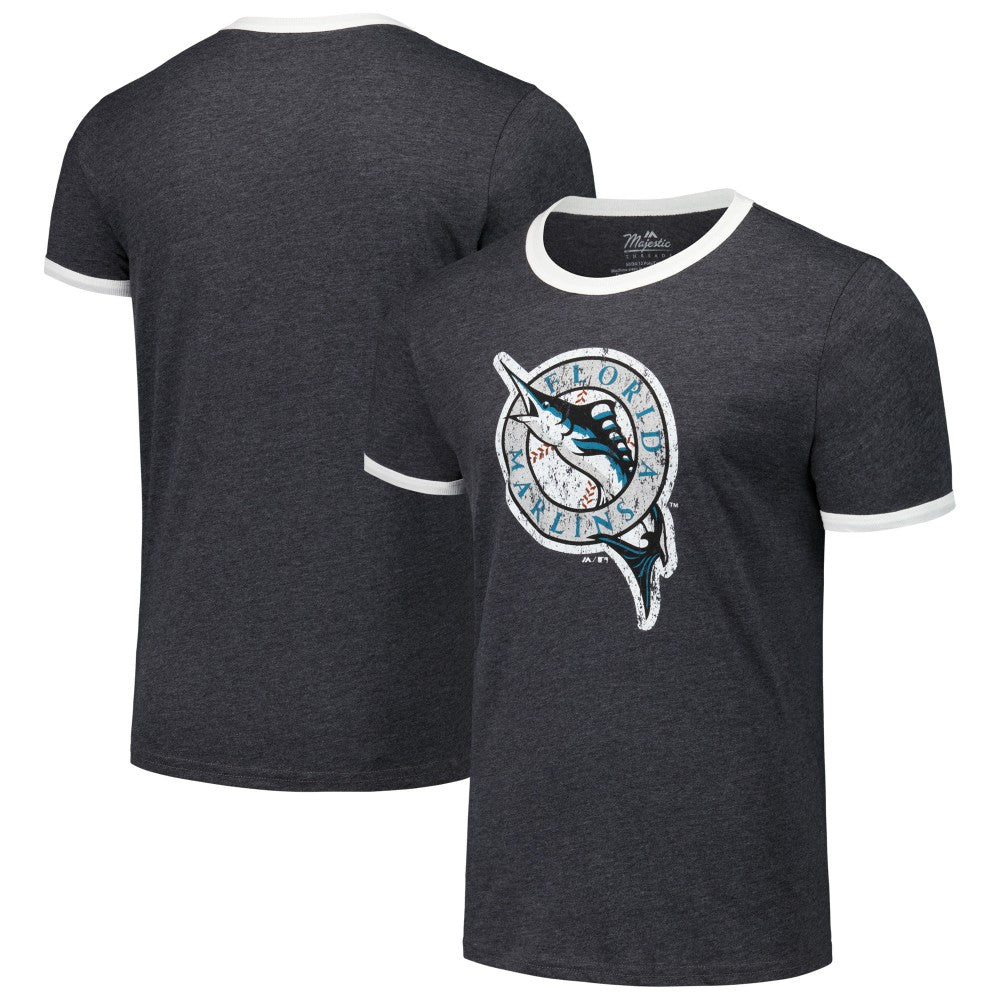 Black Florida Marlins Majestic Threads Ringer Tri-Blend T-Shirt