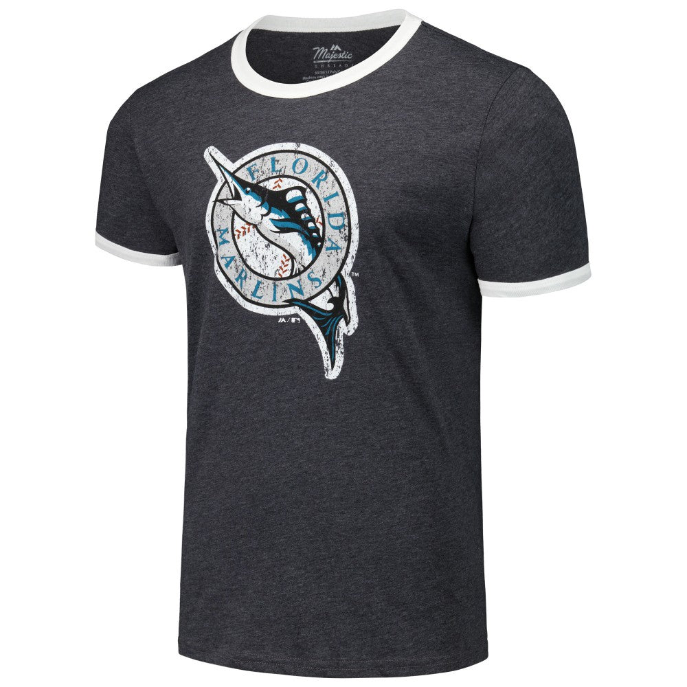 Black Florida Marlins Majestic Threads Ringer Tri-Blend T-Shirt