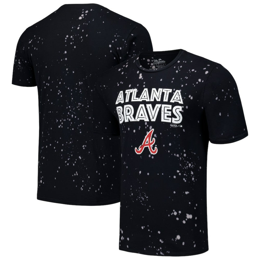 Black/White Atlanta Braves Majestic Threads Splatter T-Shirt