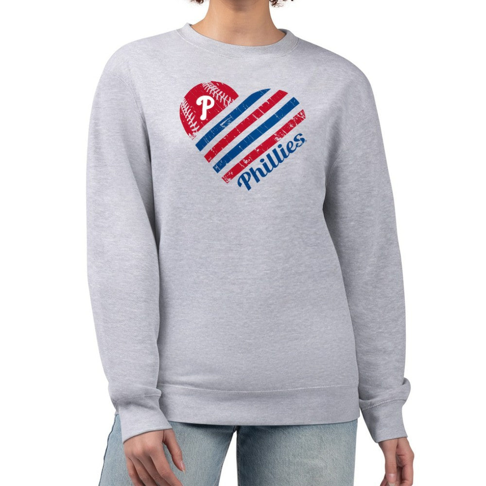 Heather Gray Philadelphia Phillies G-III 4Her by Carl Banks Women's Heart Logo Fleece Pullover Sweatshirt