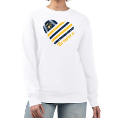 White Milwaukee Brewers G-III 4Her by Carl Banks Women's Heart Logo Fleece Pullover Sweatshirt
