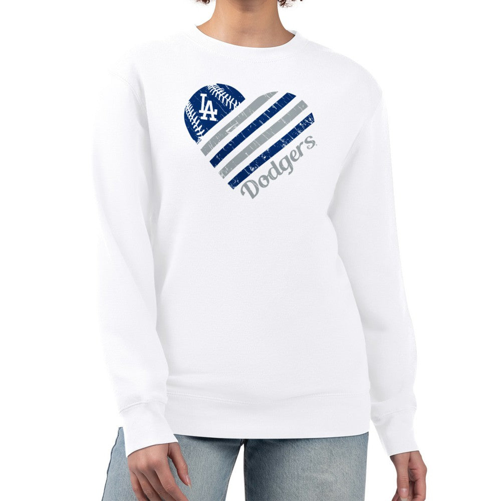 White Los Angeles Dodgers G-III 4Her by Carl Banks Women's Heart Logo Fleece Pullover Sweatshirt