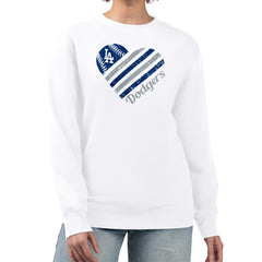 White Los Angeles Dodgers G-III 4Her by Carl Banks Women's Heart Logo Fleece Pullover Sweatshirt