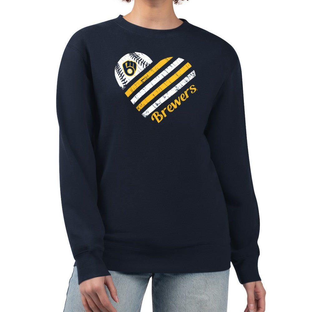 Navy Milwaukee Brewers G-III 4Her by Carl Banks Women's Heart Logo Fleece Pullover Sweatshirt