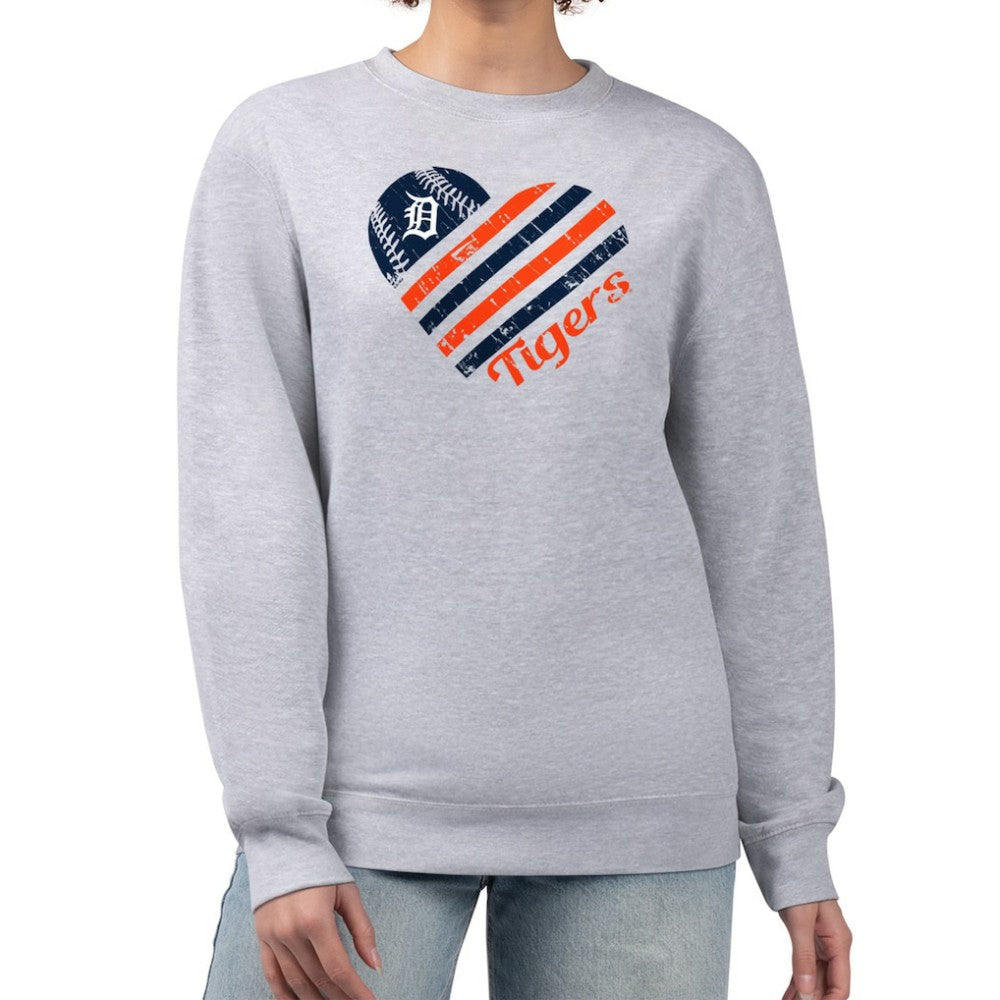 Heather Gray Detroit Tigers G-III 4Her by Carl Banks Women's Heart Logo Fleece Pullover Sweatshirt