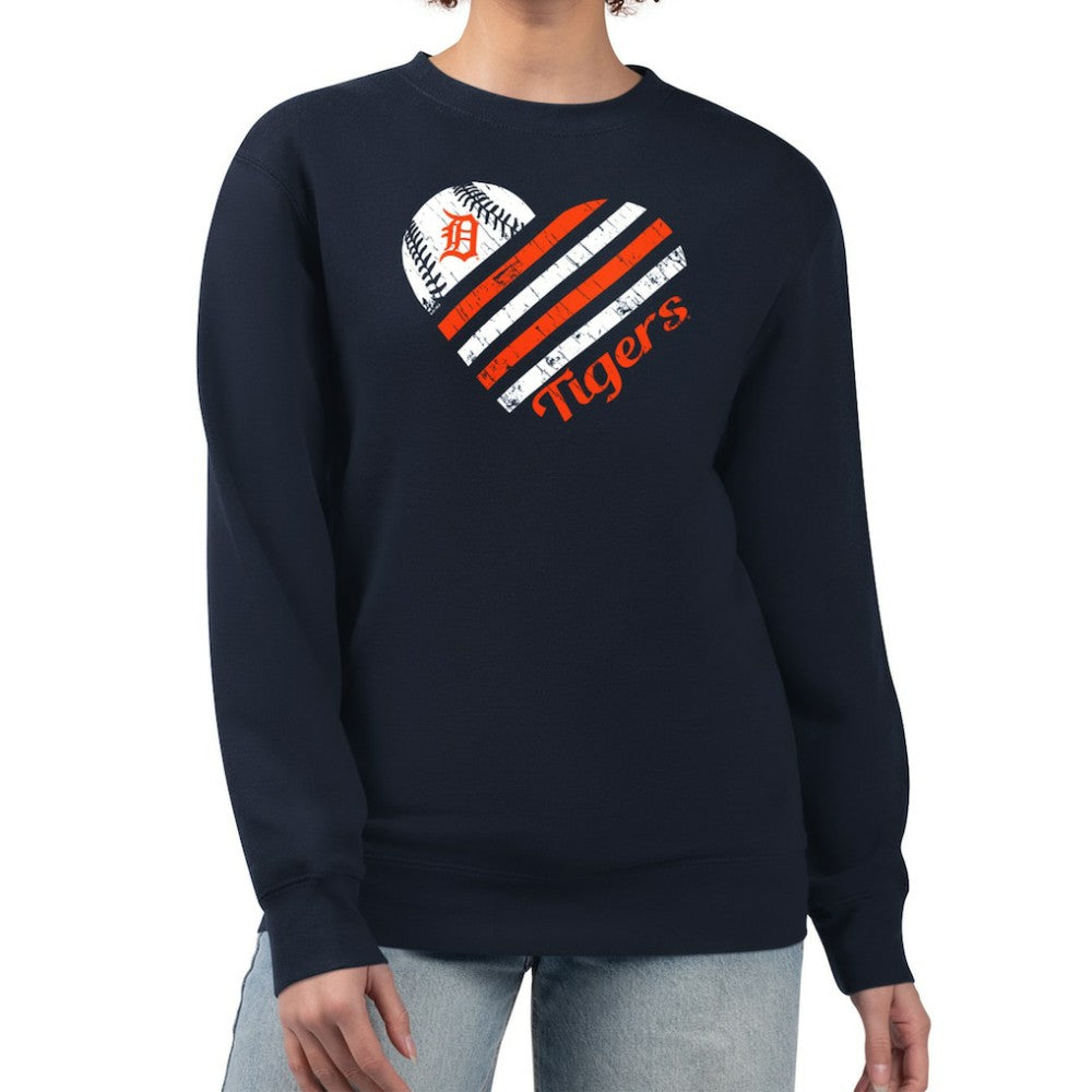 Navy Detroit Tigers G-III 4Her by Carl Banks Women's Heart Logo Fleece Pullover Sweatshirt