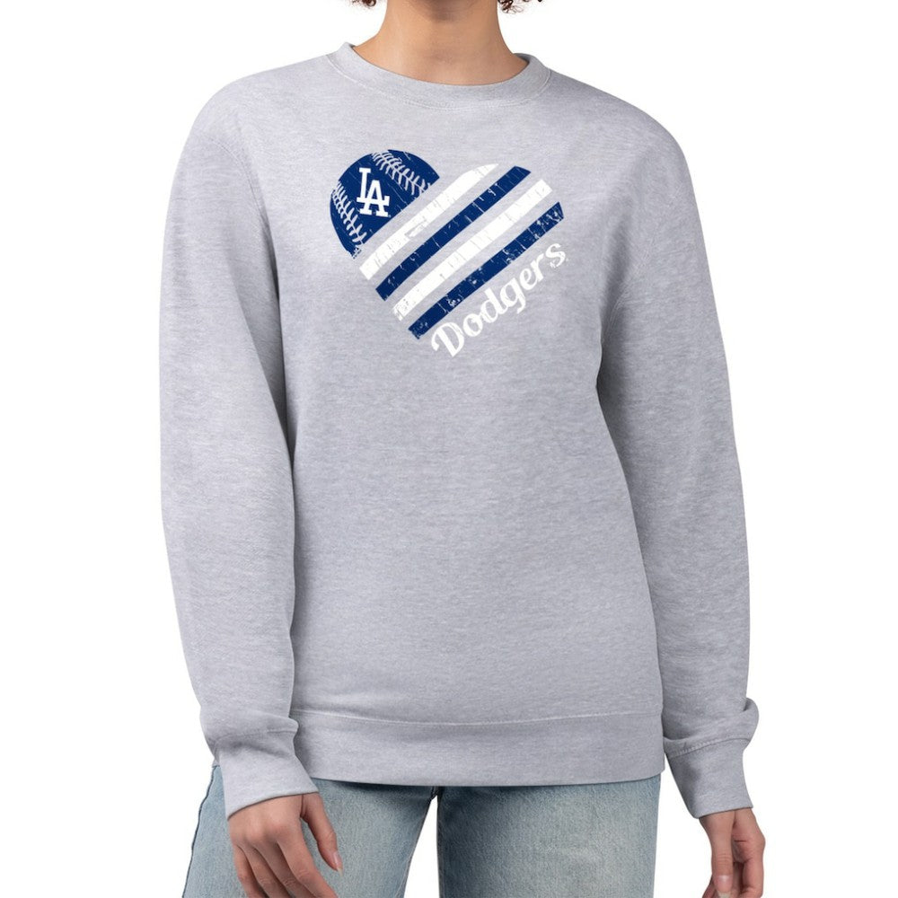 Heather Gray Los Angeles Dodgers G-III 4Her by Carl Banks Women's Heart Logo Fleece Pullover Sweatshirt
