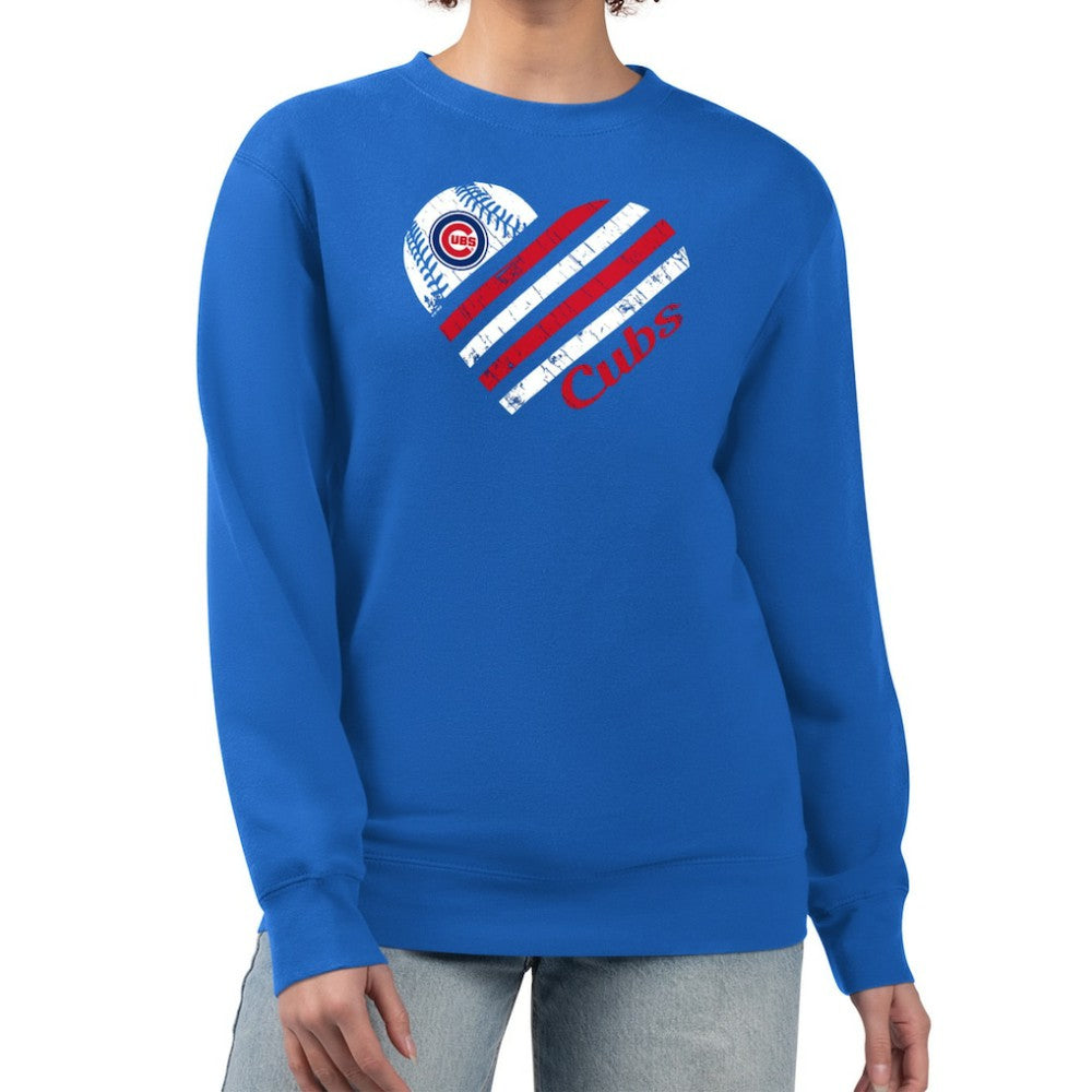 Royal Chicago Cubs G-III 4Her by Carl Banks Women's Heart Logo Fleece Pullover Sweatshirt