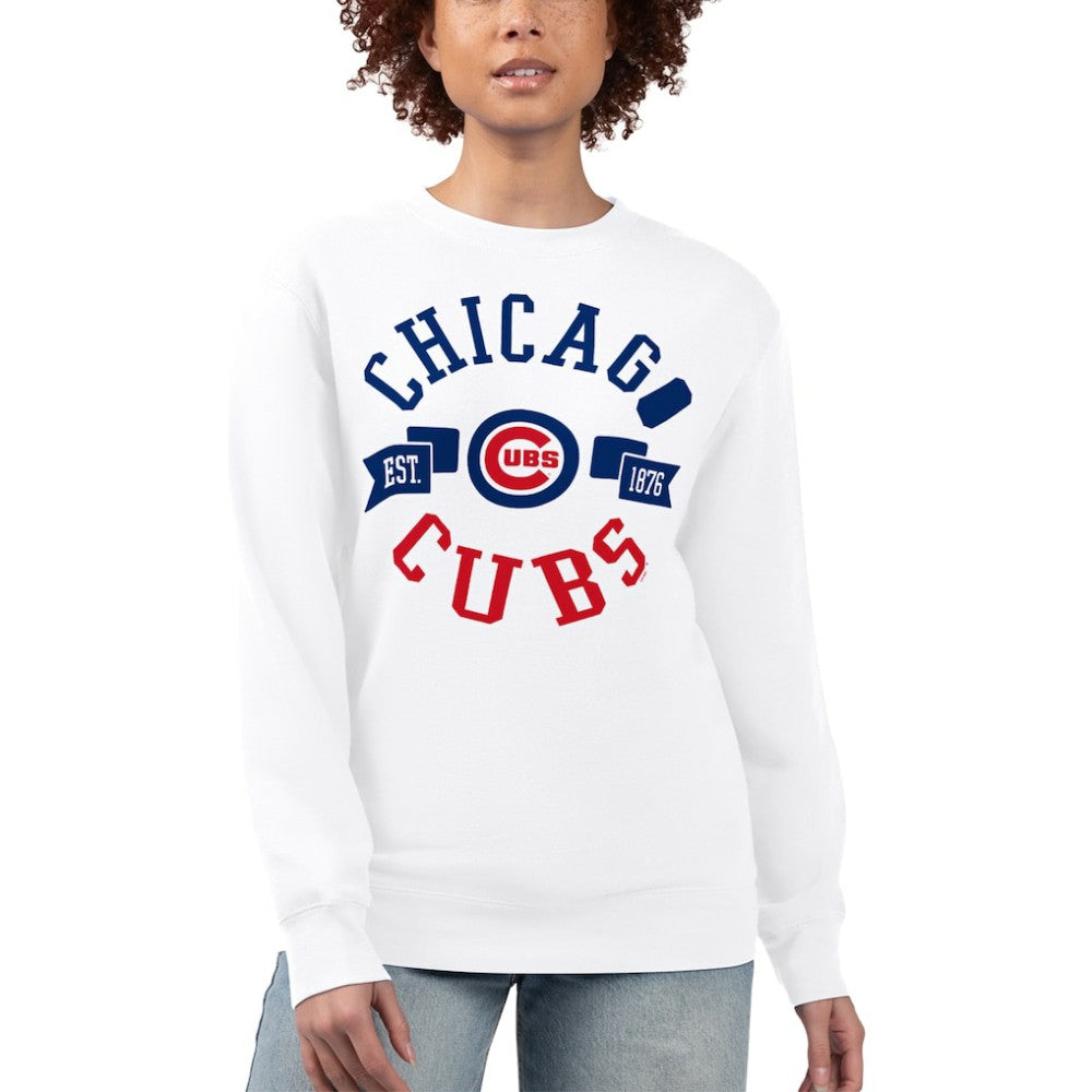 White Chicago Cubs G-III 4Her by Carl Banks Women's Team Logo Fleece Pullover Sweatshirt