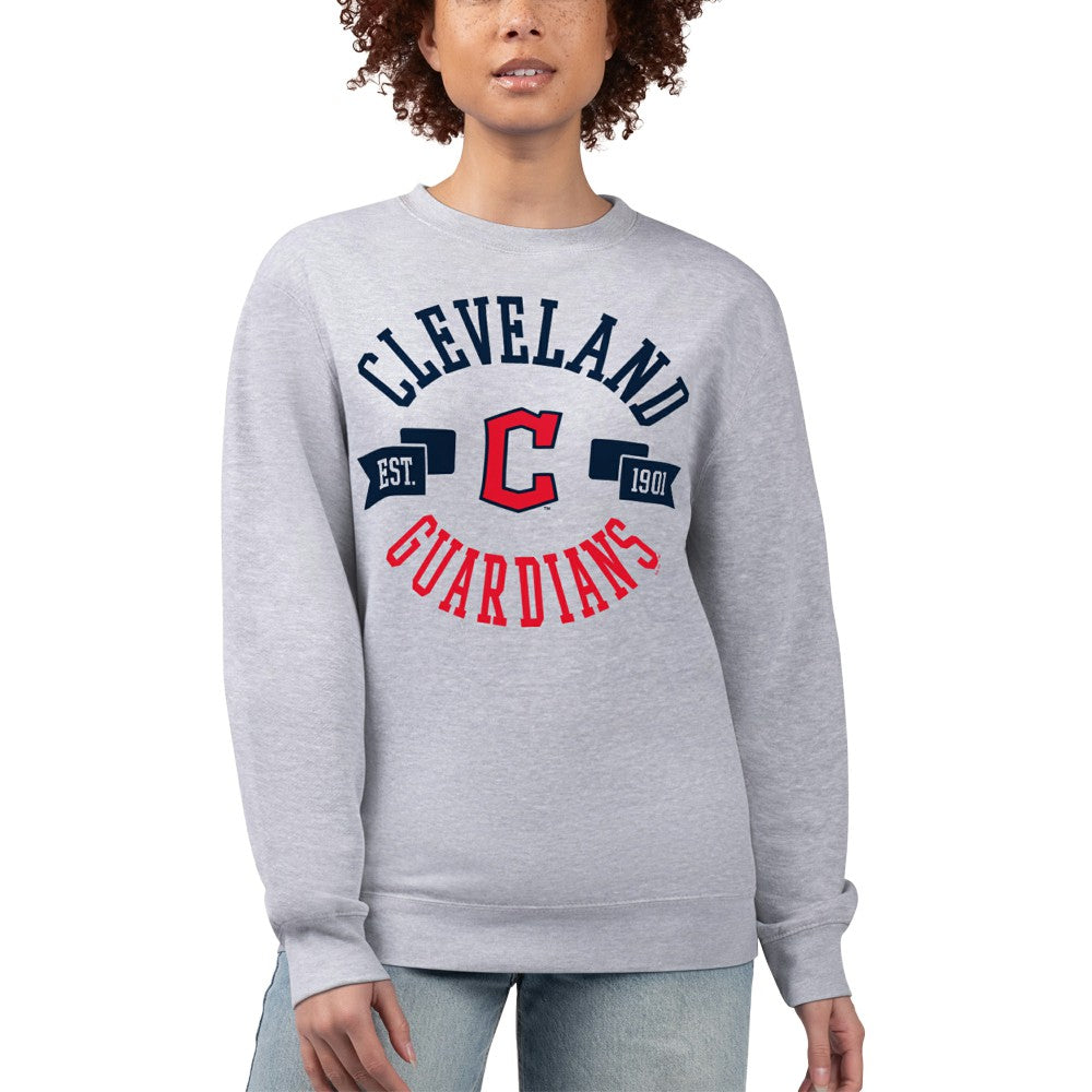 Heather Gray Cleveland Guardians G-III 4Her by Carl Banks Women's Team Logo Fleece Pullover Sweatshirt