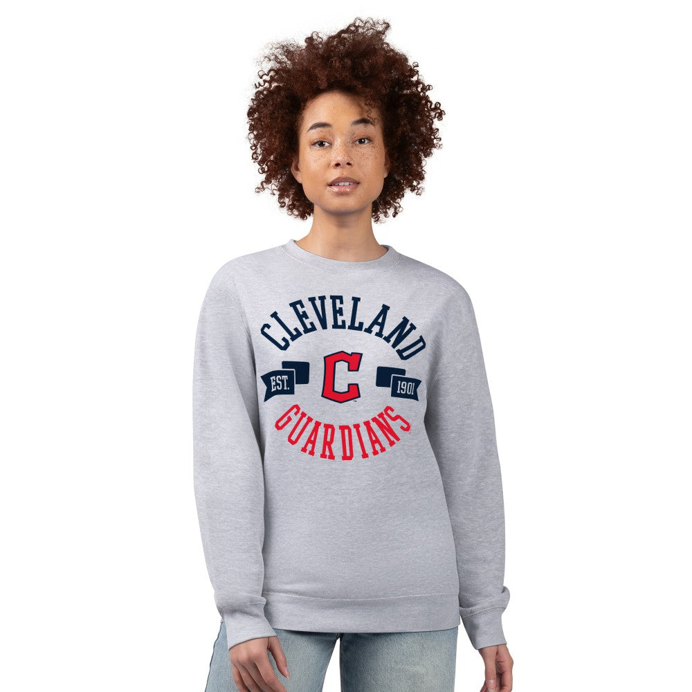 Heather Gray Cleveland Guardians G-III 4Her by Carl Banks Women's Team Logo Fleece Pullover Sweatshirt