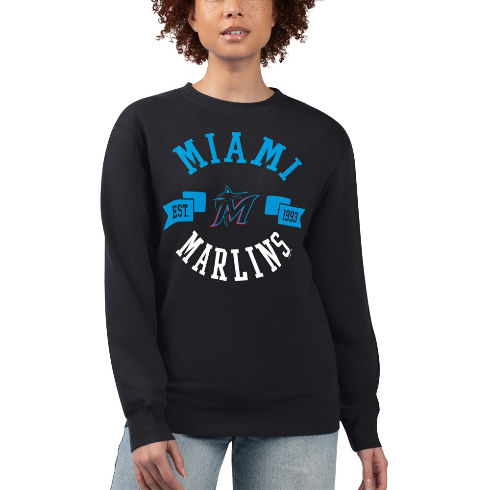Black Miami Marlins G-III 4Her by Carl Banks Women's Team Logo Fleece Pullover Sweatshirt