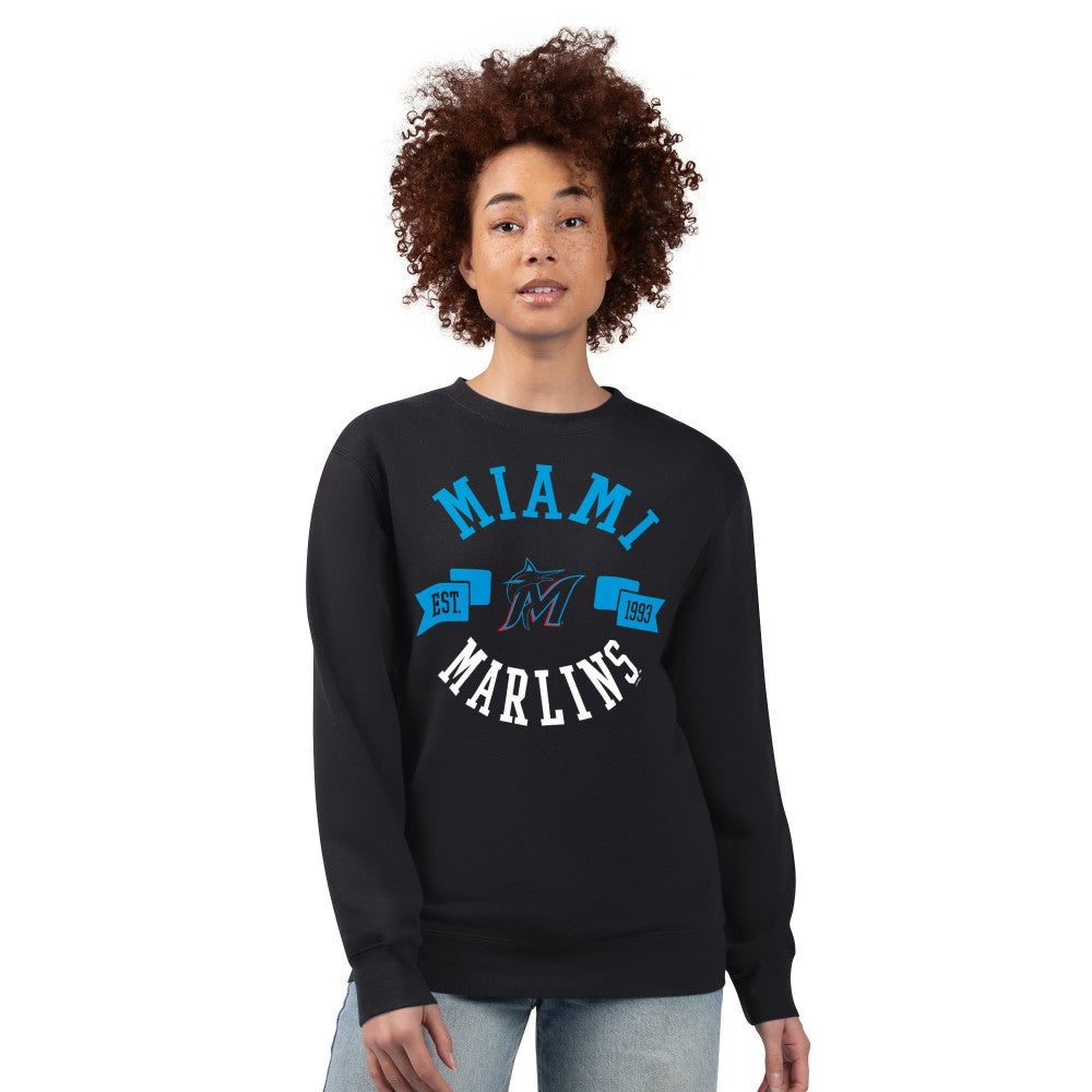 Black Miami Marlins G-III 4Her by Carl Banks Women's Team Logo Fleece Pullover Sweatshirt