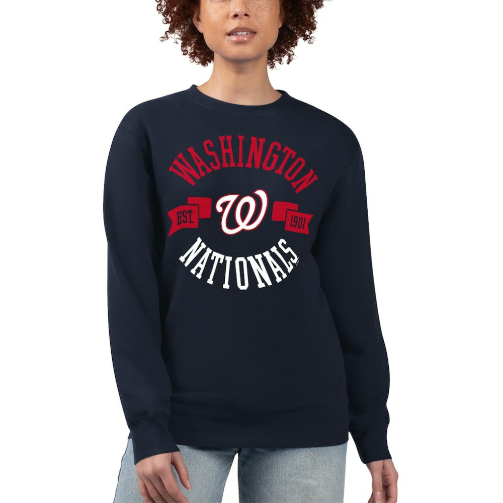 Navy Washington Nationals G-III 4Her by Carl Banks Women's Team Logo Fleece Pullover Sweatshirt