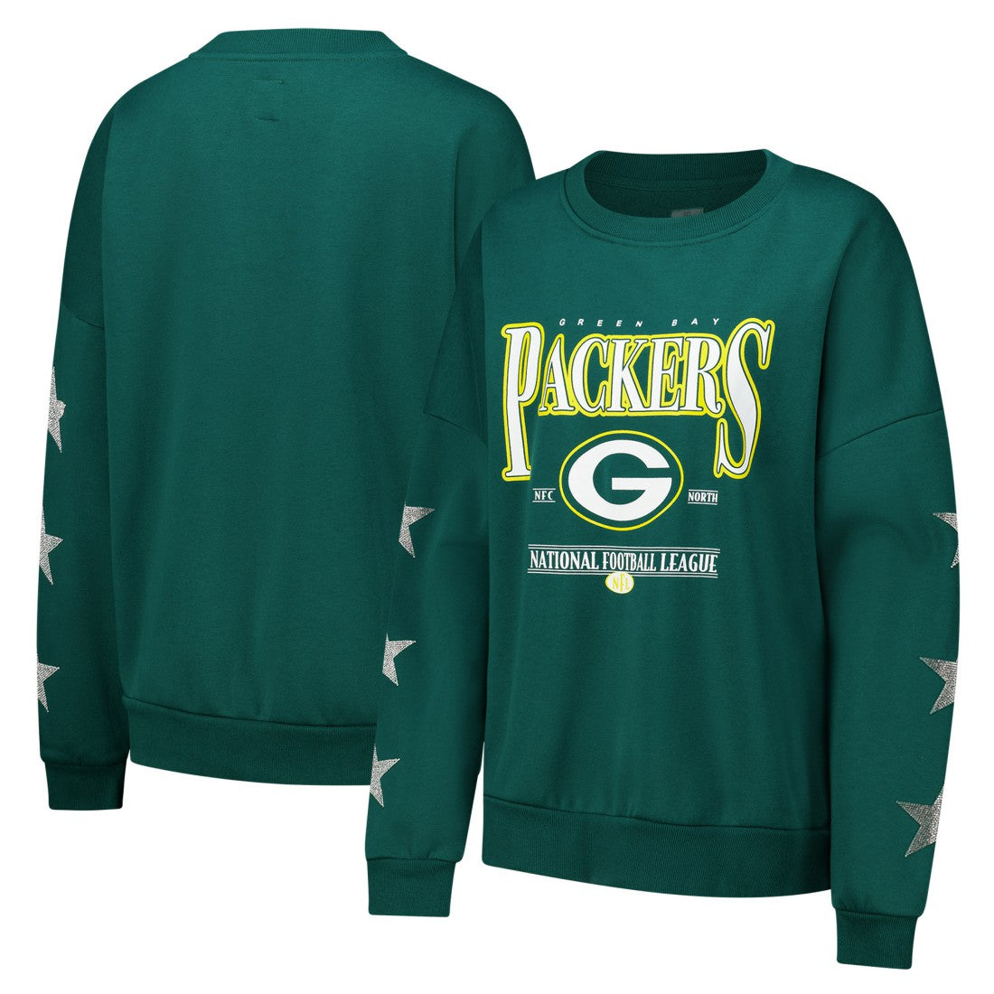 Gameday Couture Women's Rhinestone Star Sleeve Settle the Score Oversized Pullover Sweatshirt - Green Bay Packers Pullover