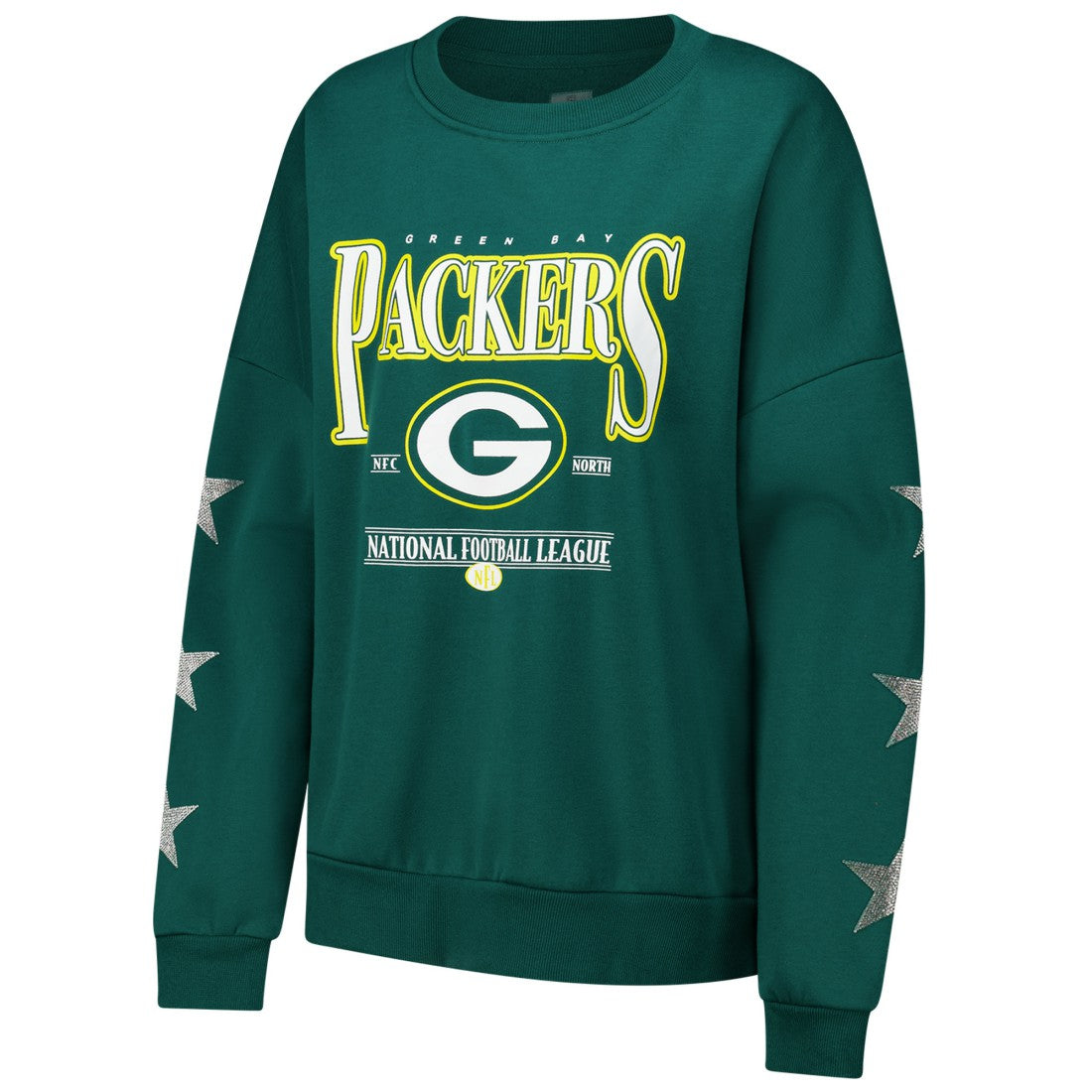 Gameday Couture Women's Rhinestone Star Sleeve Settle the Score Oversized Pullover Sweatshirt - Green Bay Packers Pullover