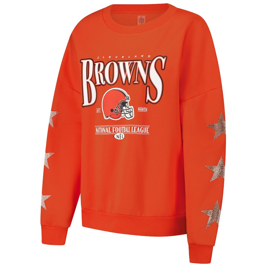 Gameday Couture Women's Rhinestone Star Sleeve Settle the Score Oversized Pullover Sweatshirt - Cleveland Browns Pullover