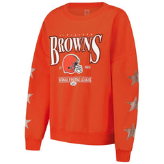 Gameday Couture Women's Rhinestone Star Sleeve Settle the Score Oversized Pullover Sweatshirt - Cleveland Browns Pullover