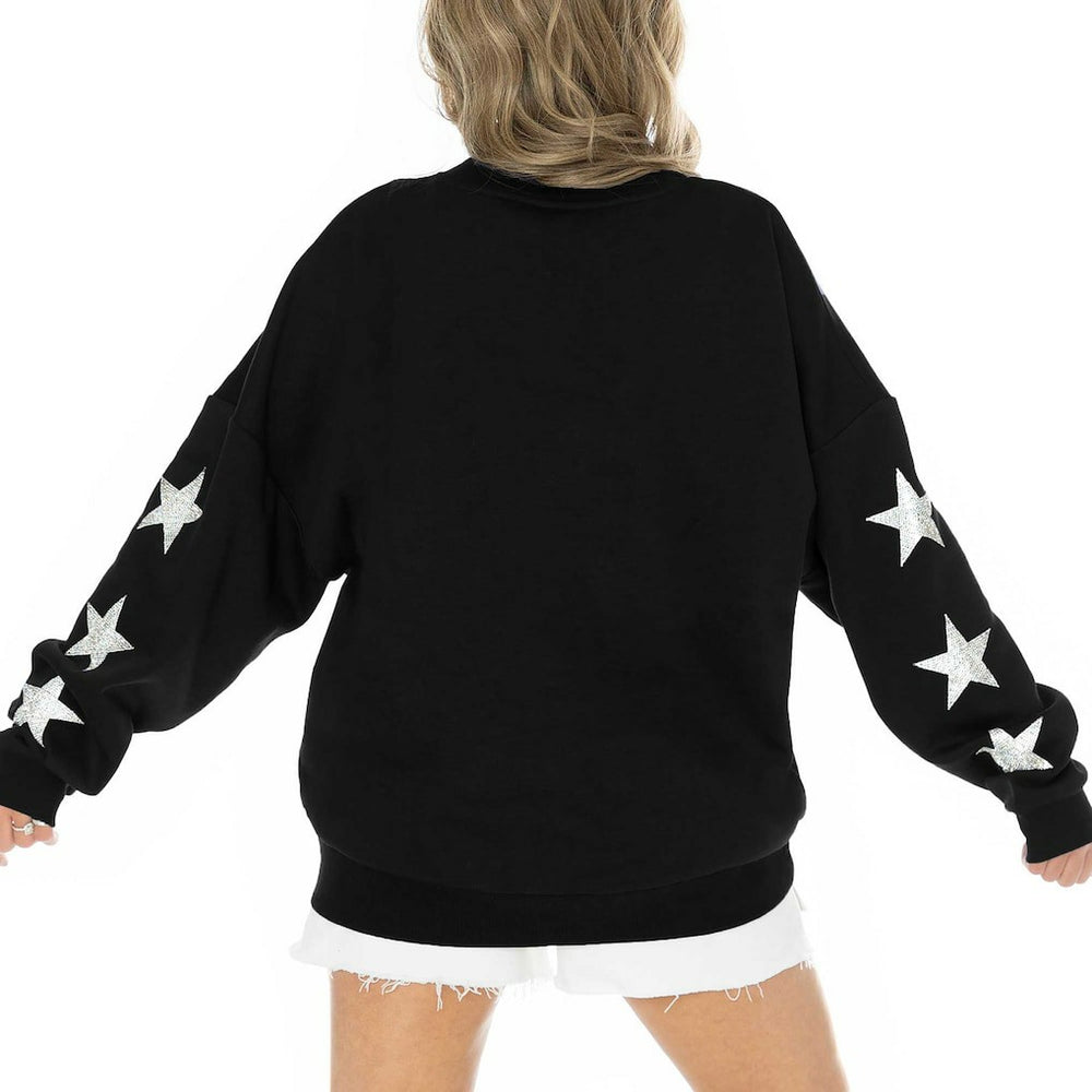 Gameday Couture Women's Rhinestone Star Sleeve Settle the Score Oversized Pullover Sweatshirt - Jacksonville Jaguars Pullover