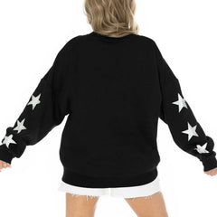 Gameday Couture Women's Rhinestone Star Sleeve Settle the Score Oversized Pullover Sweatshirt - Jacksonville Jaguars Pullover