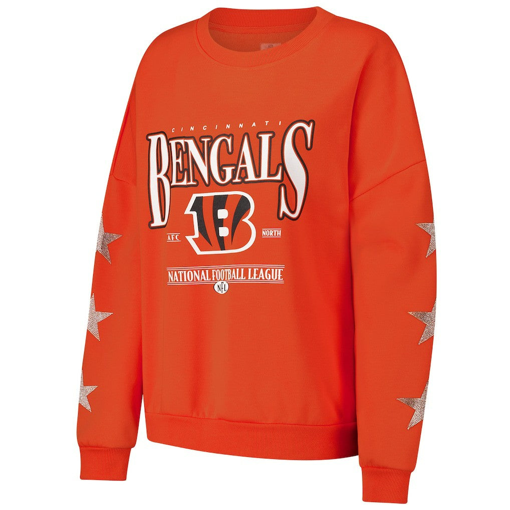 Gameday Couture Women's Rhinestone Star Sleeve Settle the Score Oversized Pullover Sweatshirt - Cincinnati Bengals Pullover