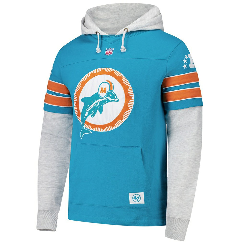 '47 Throwback Double Header Blitz Cornerback Hoodie - Miami Dolphins Hoodies