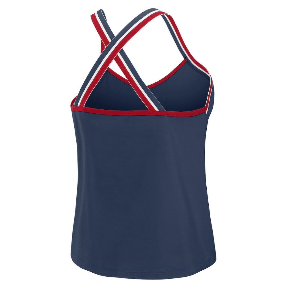Navy Atlanta Braves WEAR by Erin Andrews Women's Cross Strap Tank Top