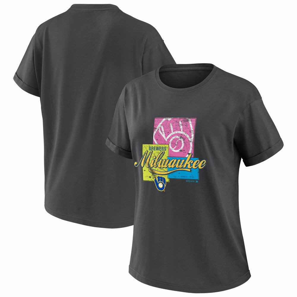 Charcoal Milwaukee Brewers WEAR by Erin Andrews Women's Domestic Box Color Boyfriend T-Shirt