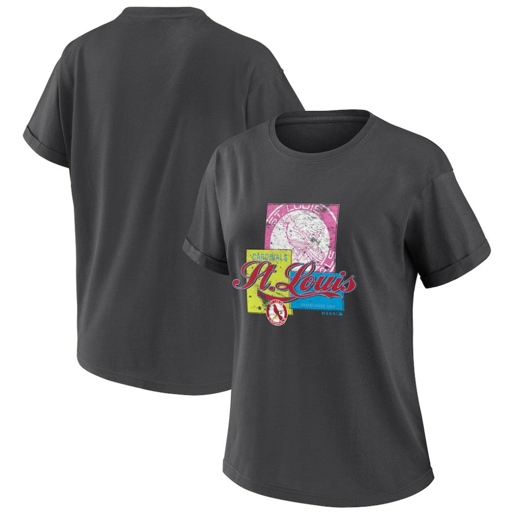 Charcoal St. Louis Cardinals WEAR by Erin Andrews Women's Domestic Box Color Boyfriend T-Shirt