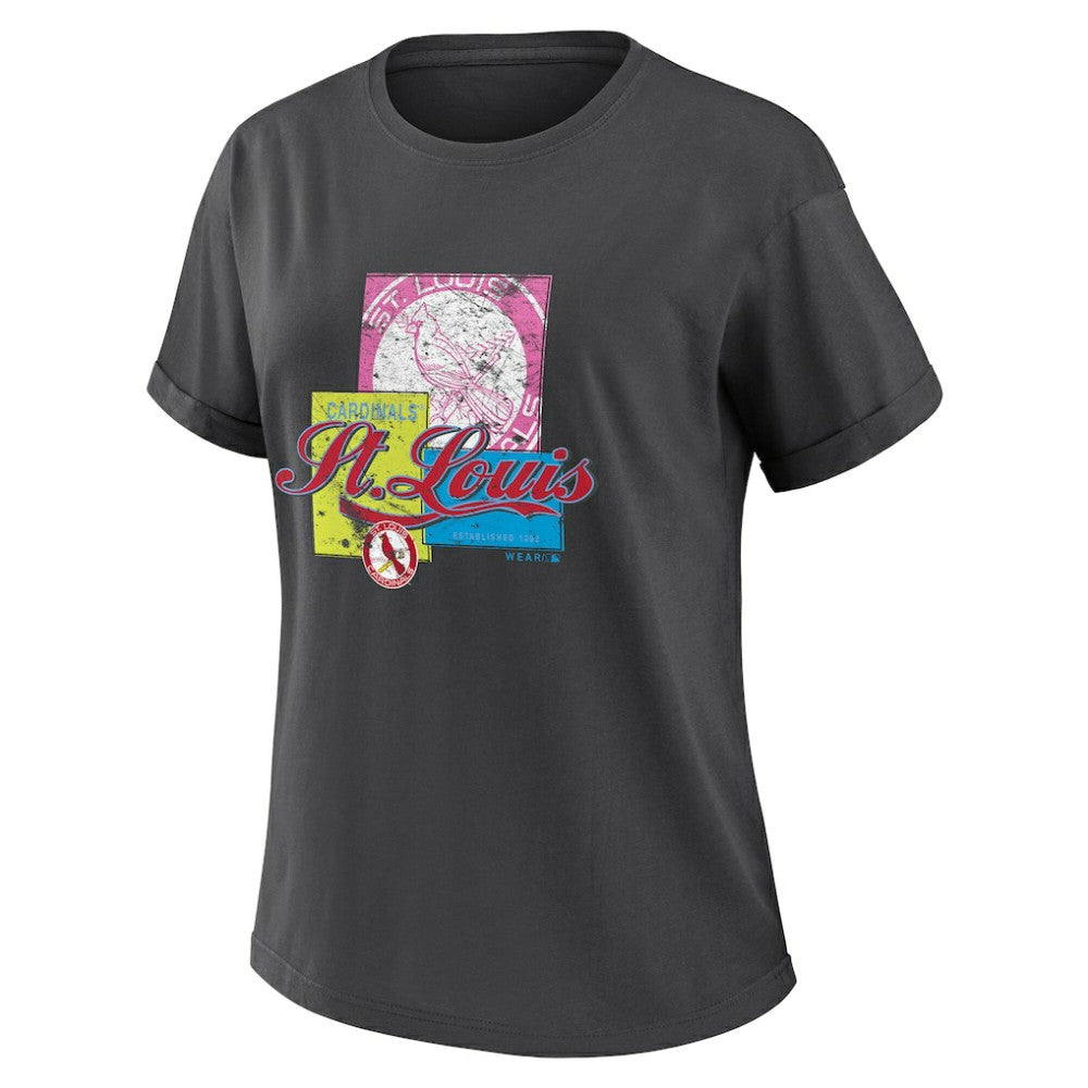 Charcoal St. Louis Cardinals WEAR by Erin Andrews Women's Domestic Box Color Boyfriend T-Shirt
