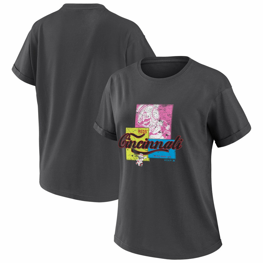 Charcoal Cincinnati Reds WEAR by Erin Andrews Women's Domestic Box Color Boyfriend T-Shirt