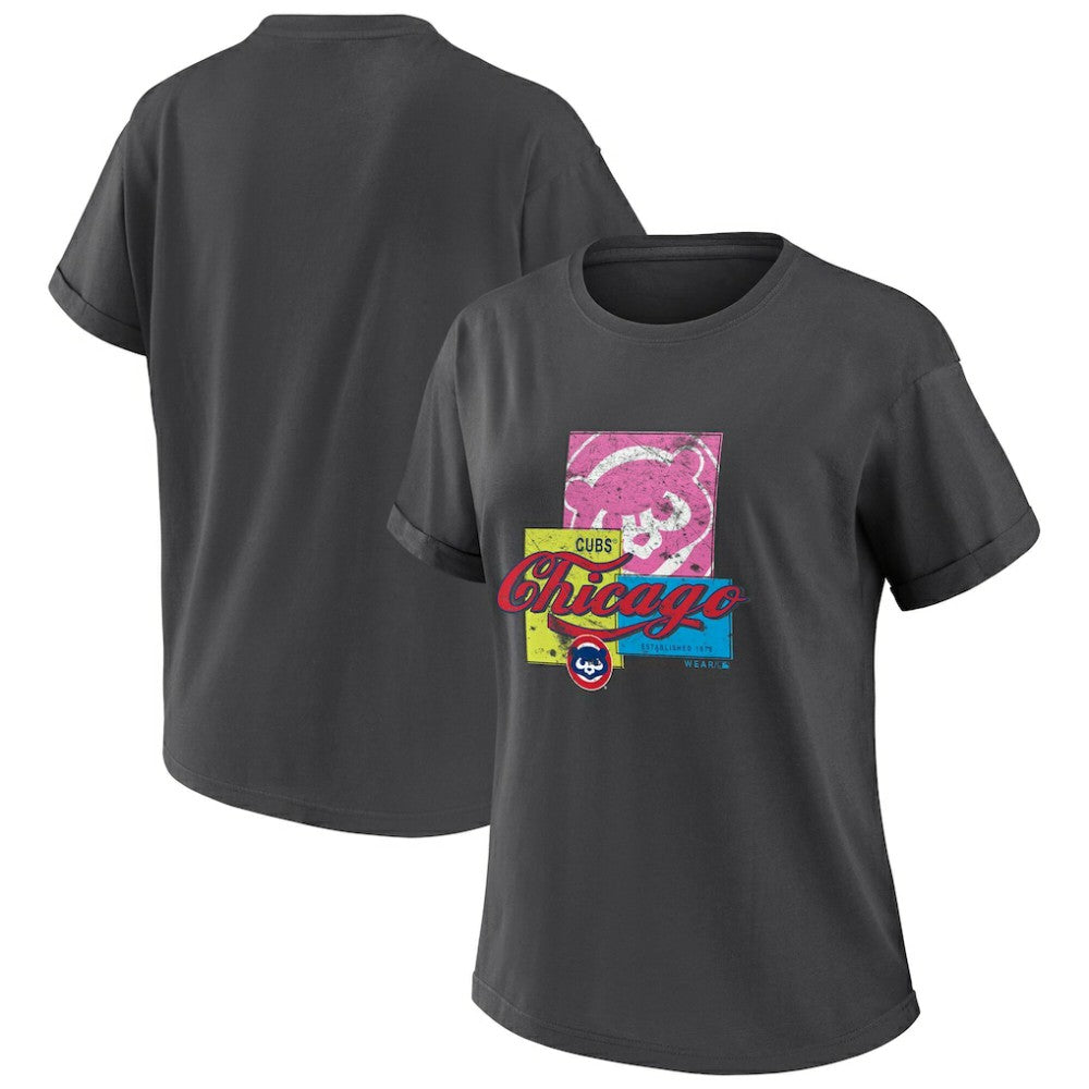 Charcoal Chicago Cubs WEAR by Erin Andrews Women's Domestic Box Color Boyfriend T-Shirt