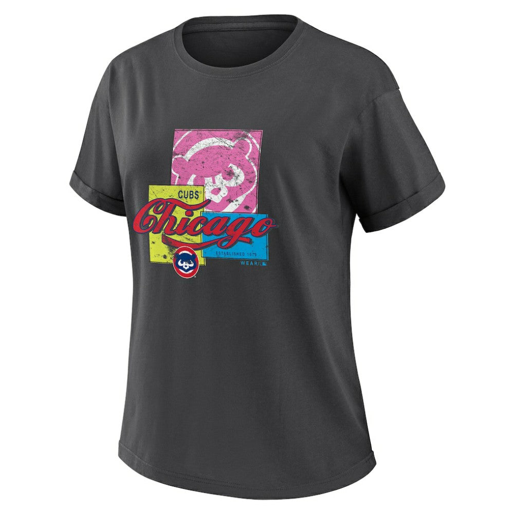 Charcoal Chicago Cubs WEAR by Erin Andrews Women's Domestic Box Color Boyfriend T-Shirt
