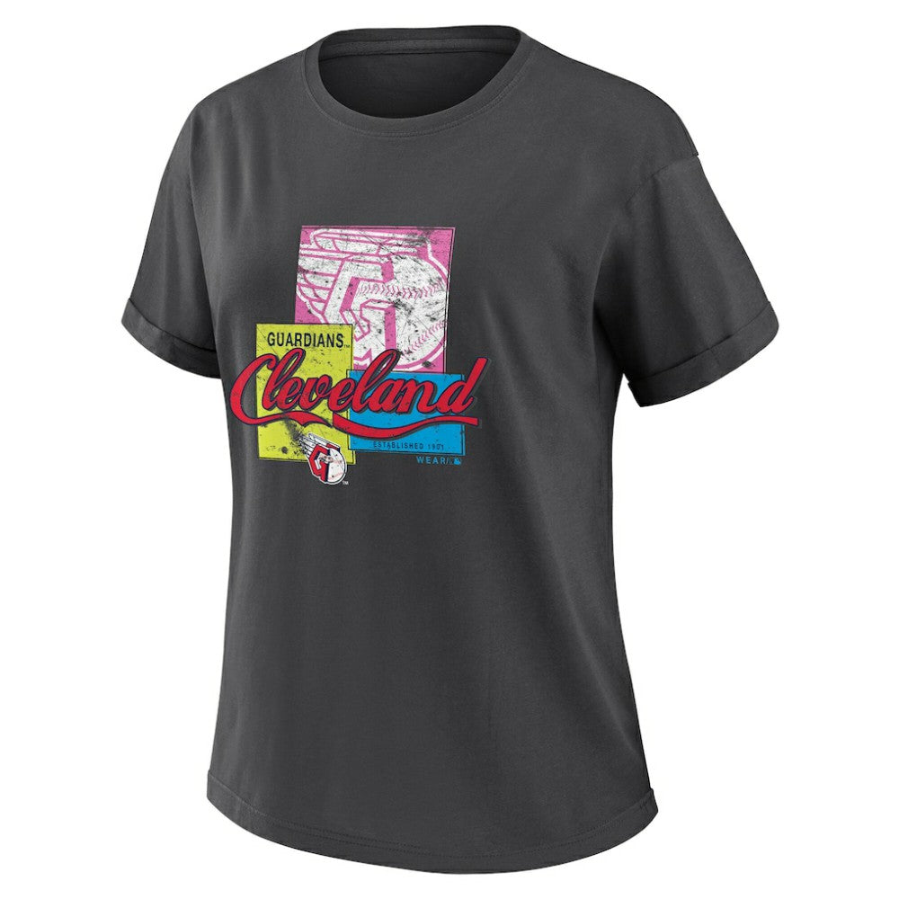 Charcoal Cleveland Guardians WEAR by Erin Andrews Women's Domestic Box Color Boyfriend T-Shirt